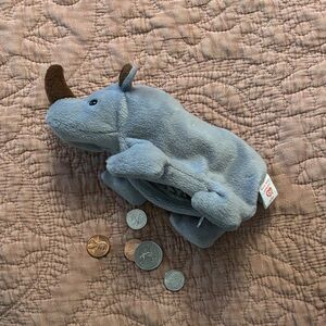 Ty Beanie Baby Gray Rhino ‘Spike’ Upcycled Change Purse